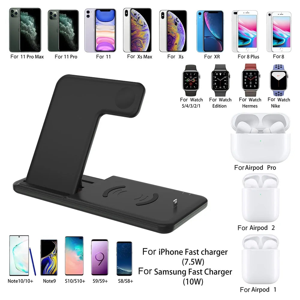 15W Qi Fast Wireless Charger Stand: 4-in-1 Dock for iPhone, Apple Watch, Airpods Pro